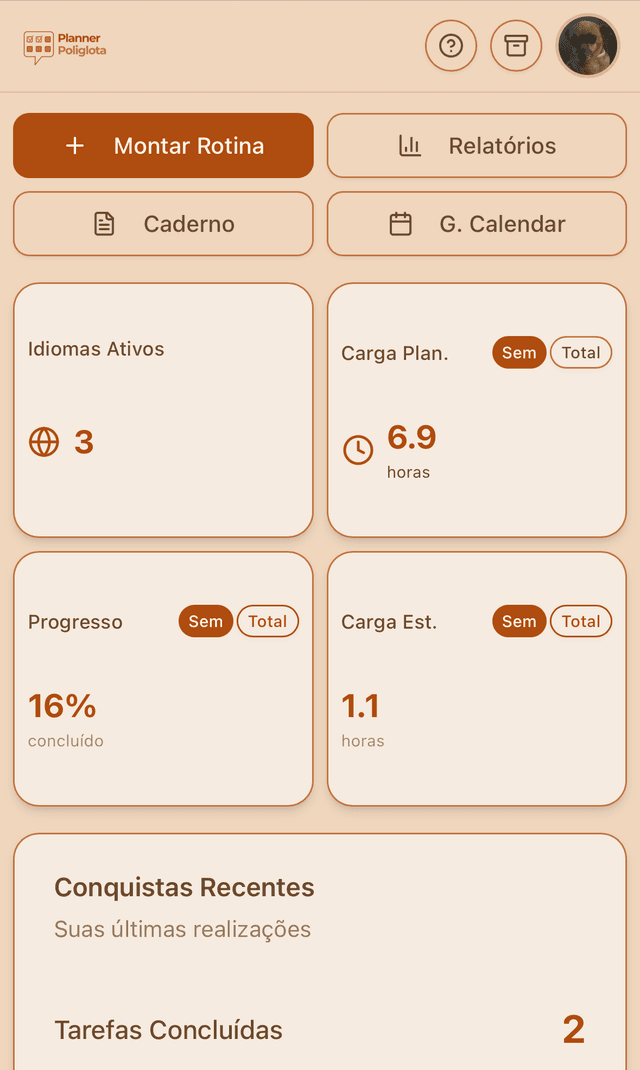 Planner Poliglota - Aplicativo de estudos